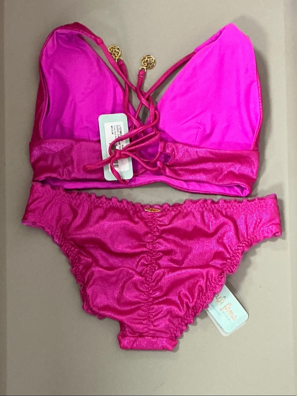 Luli Fama Shimmer Fuchsia Bikini Set - Bralette Top & Classic Bottom - Picture 2 of 2
